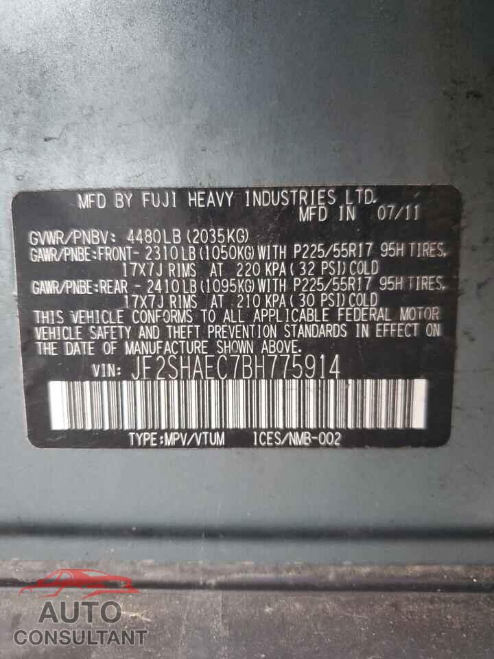 SUBARU FORESTER 2011 - JF2SHAEC7BH775914
