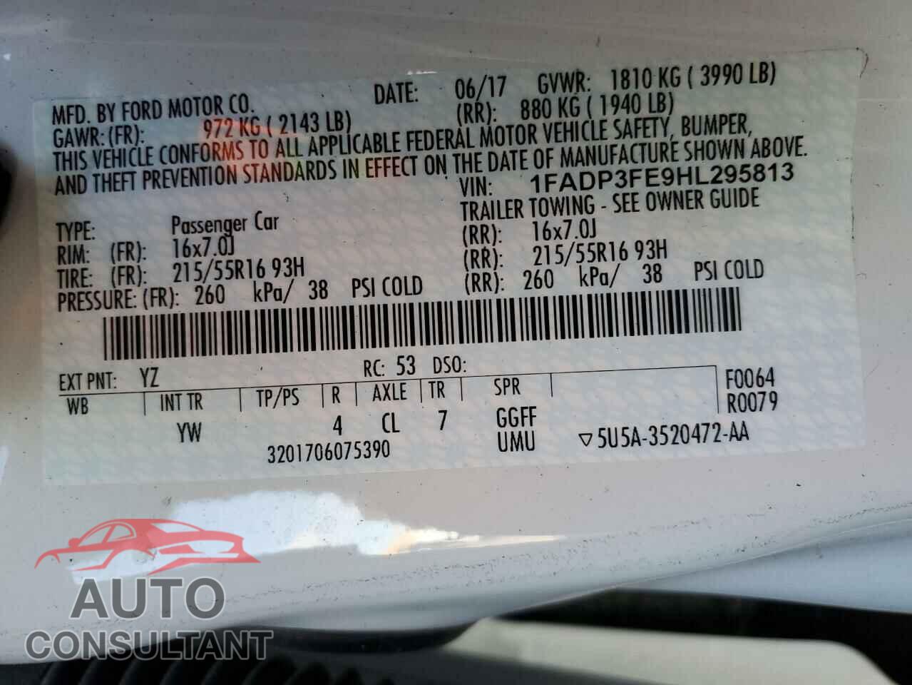 FORD FOCUS 2017 - 1FADP3FE9HL295813