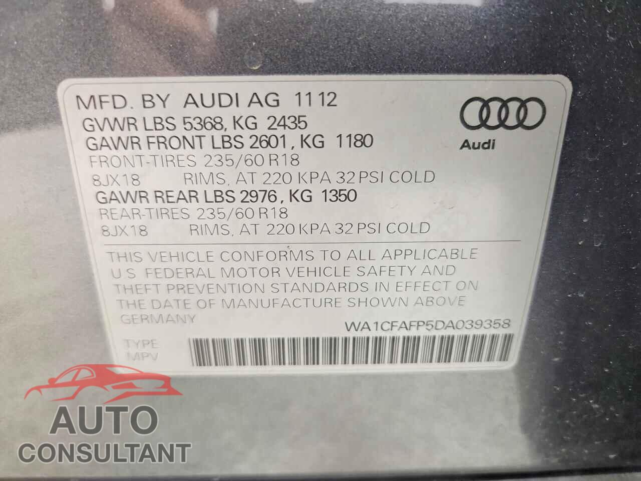 AUDI Q5 2013 - WA1CFAFP5DA039358