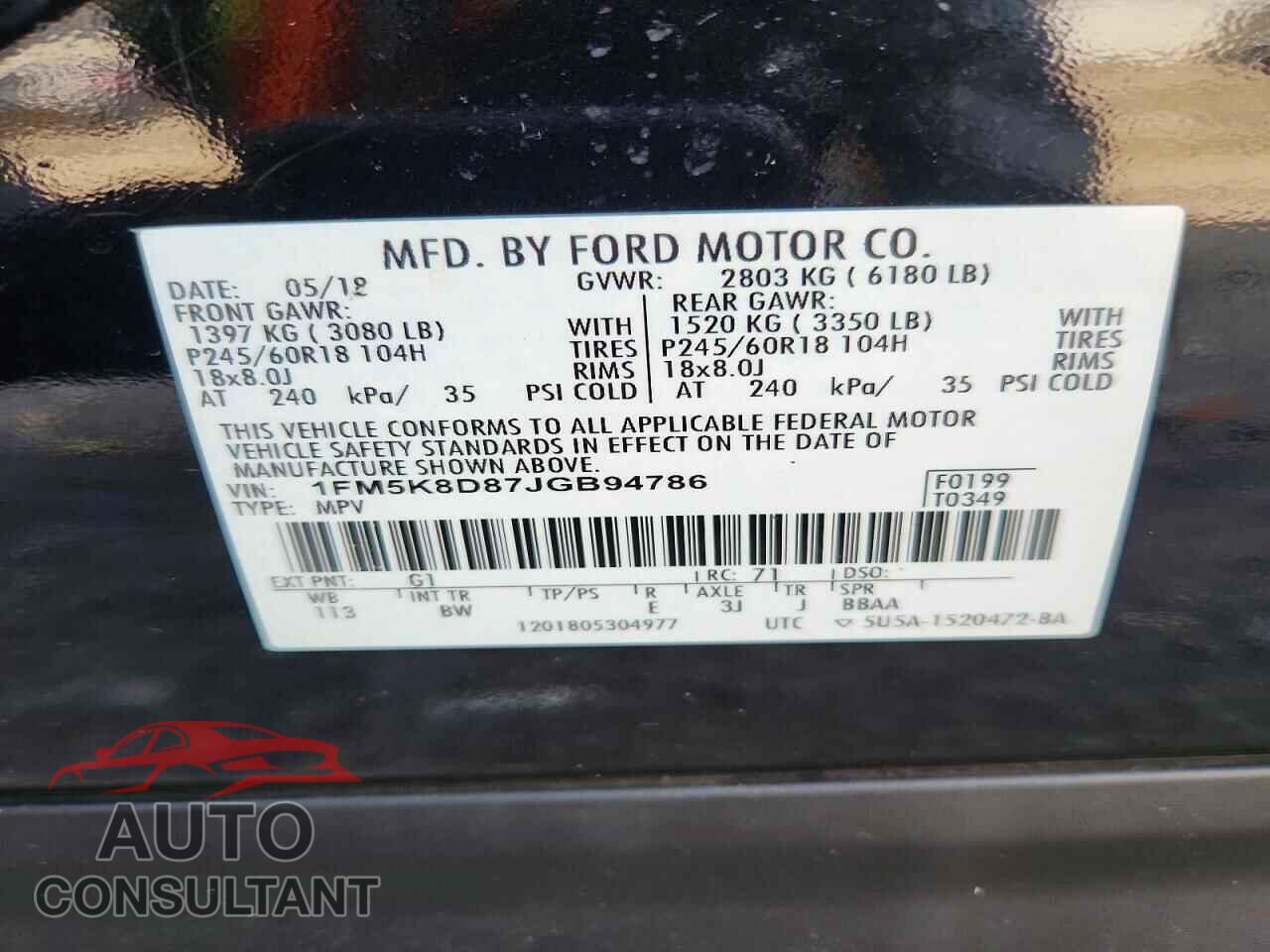 FORD EXPLORER 2018 - 1FM5K8D87JGB94786