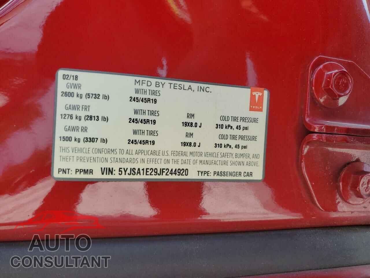 TESLA MODEL S 2018 - 5YJSA1E29JF244920