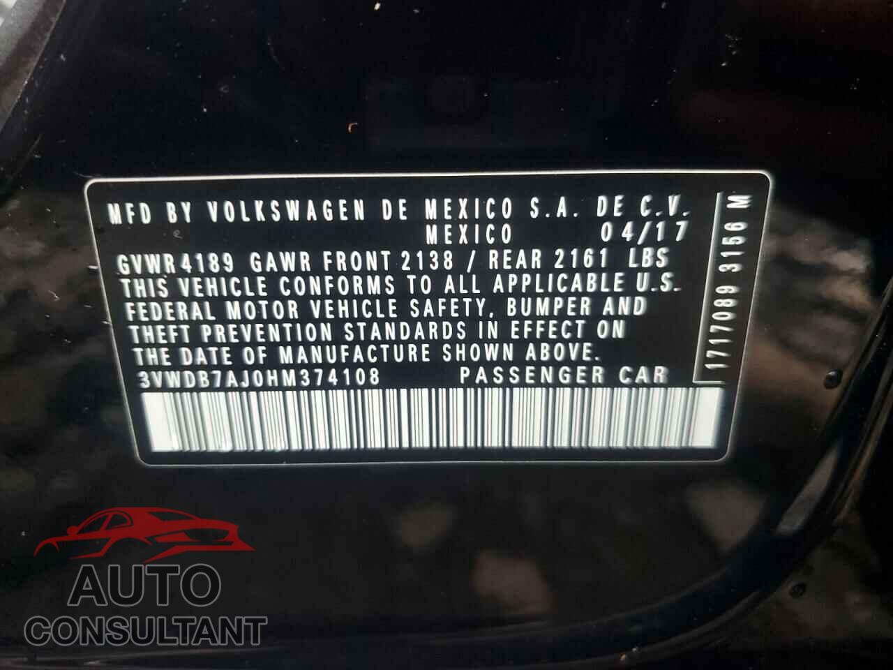 VOLKSWAGEN JETTA 2017 - 3VWDB7AJ0HM374108