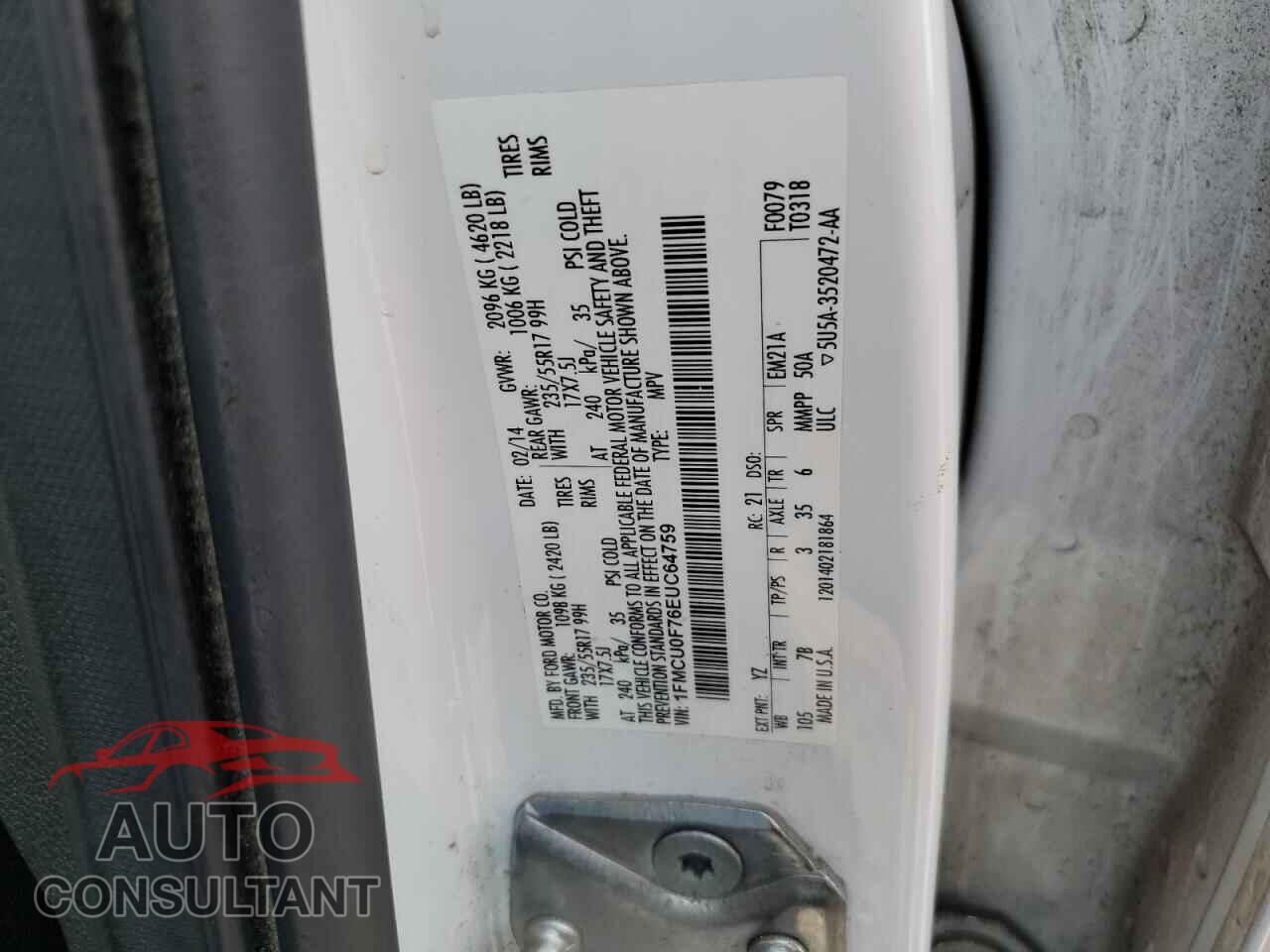 FORD ESCAPE 2014 - 1FMCU0F76EUC64759
