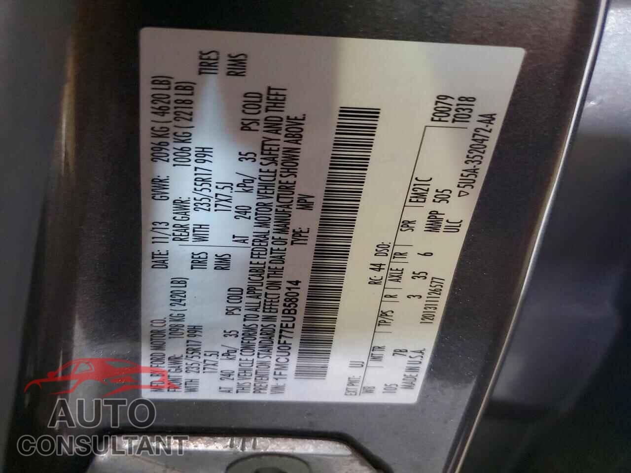 FORD ESCAPE 2014 - 1FMCU0F77EUB58014