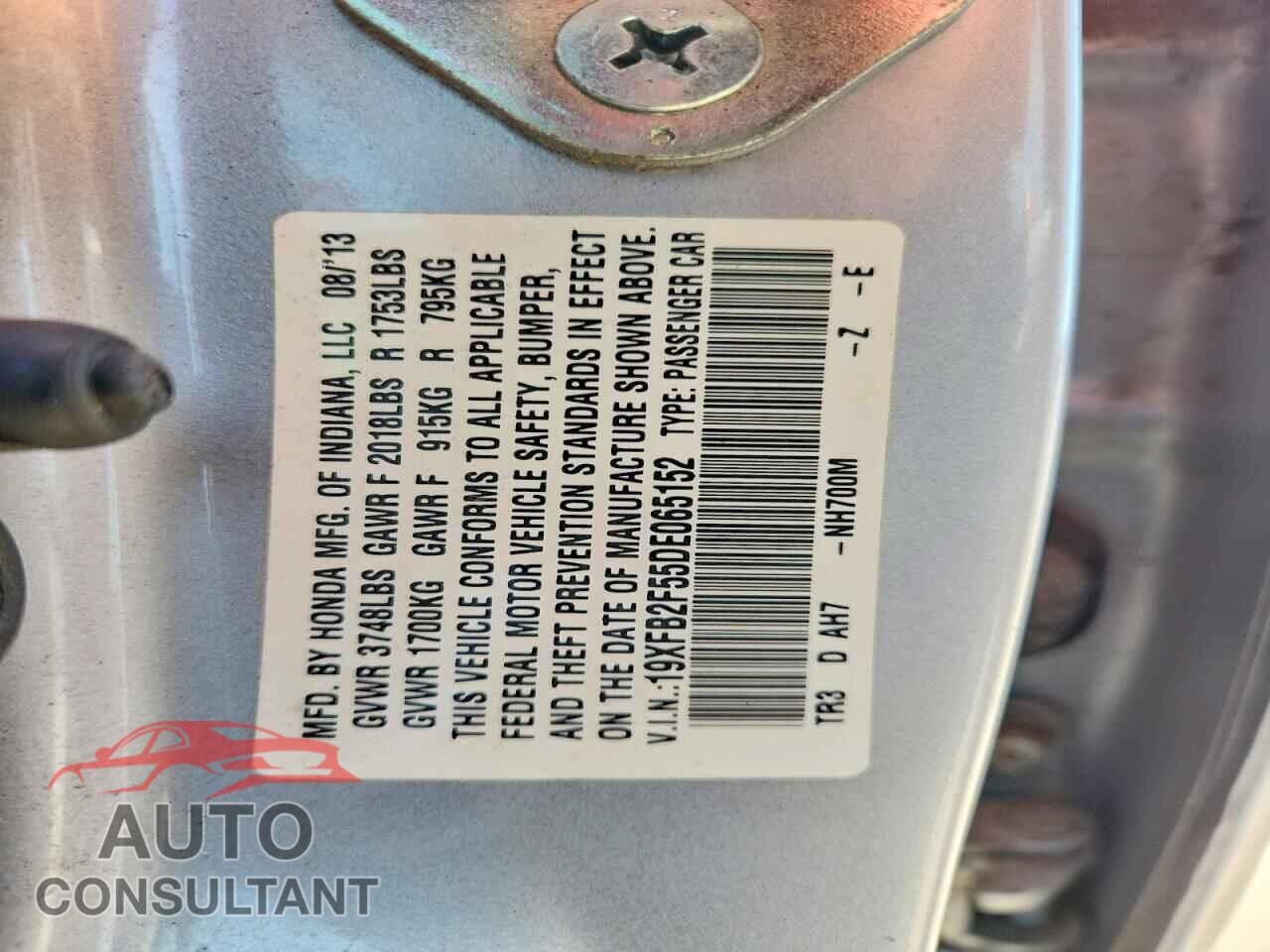 HONDA CIVIC 2013 - 19XFB2F55DE065152