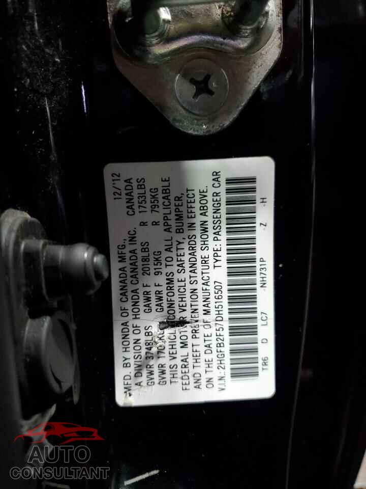 HONDA CIVIC 2013 - 2HGFB2F57DH516507