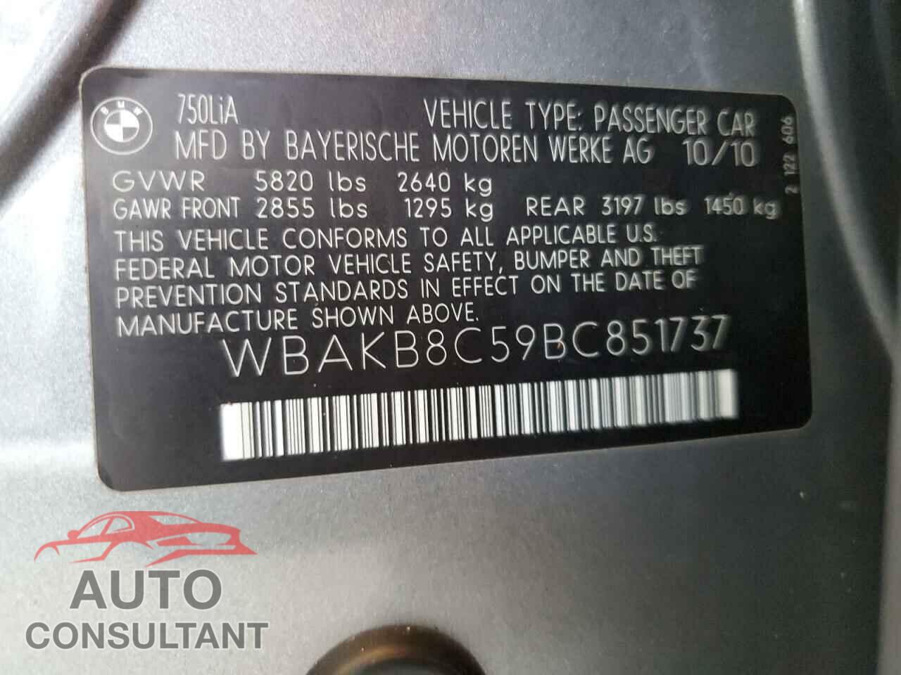 BMW 7 SERIES 2011 - WBAKB8C59BC851737