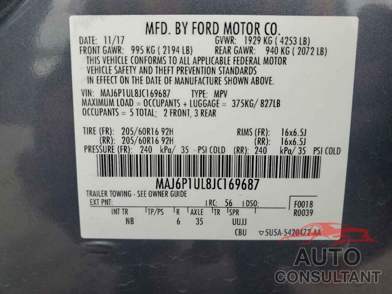 FORD ECOSPORT 2018 - MAJ6P1UL8JC169687