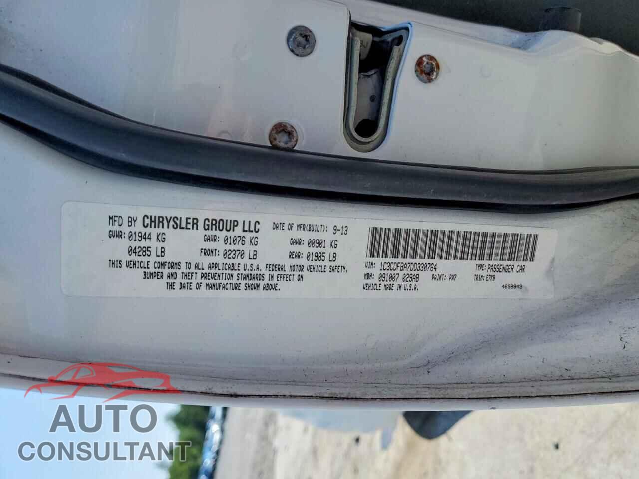 DODGE DART 2013 - 1C3CDFBA7DD330764