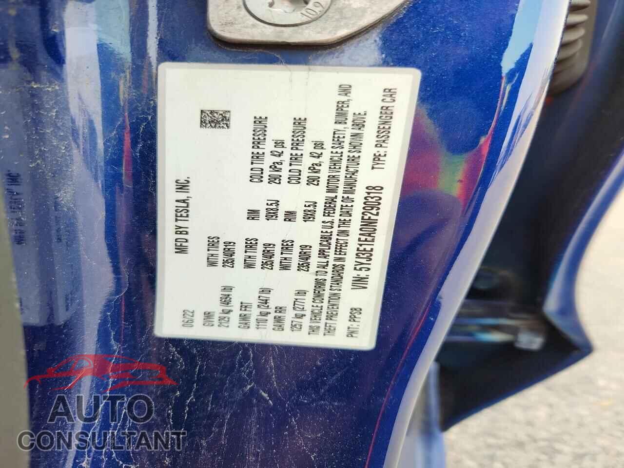 TESLA MODEL 3 2022 - 5YJ3E1EA0NF290318