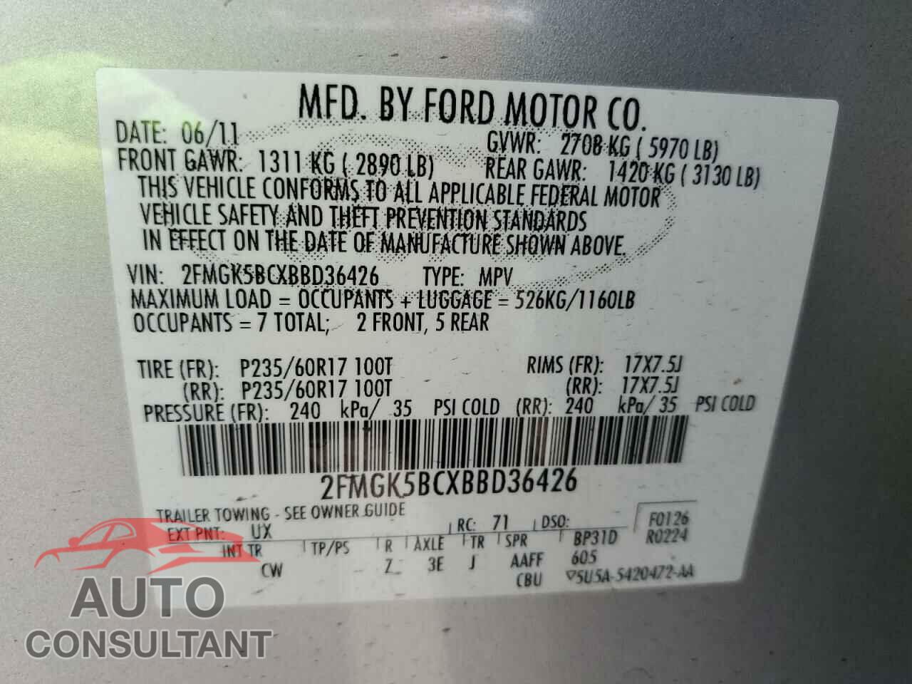 FORD FLEX 2011 - 2FMGK5BCXBBD36426