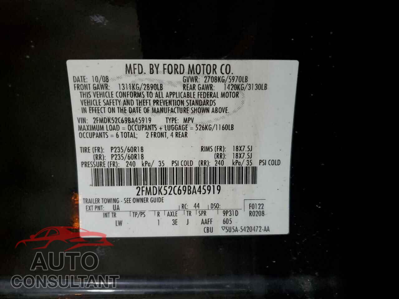 FORD FLEX 2009 - 2FMDK52C69BA45919