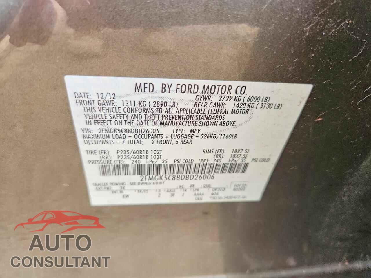 FORD FLEX 2013 - 2FMGK5C88DBD26006