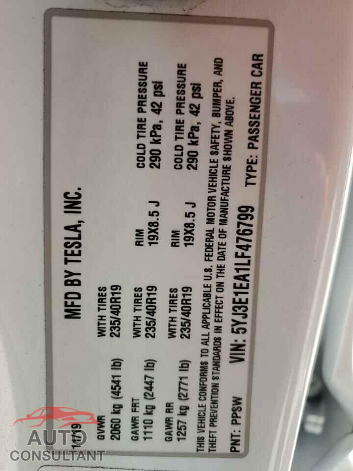TESLA MODEL 3 2020 - 5YJ3E1EA1LF476799