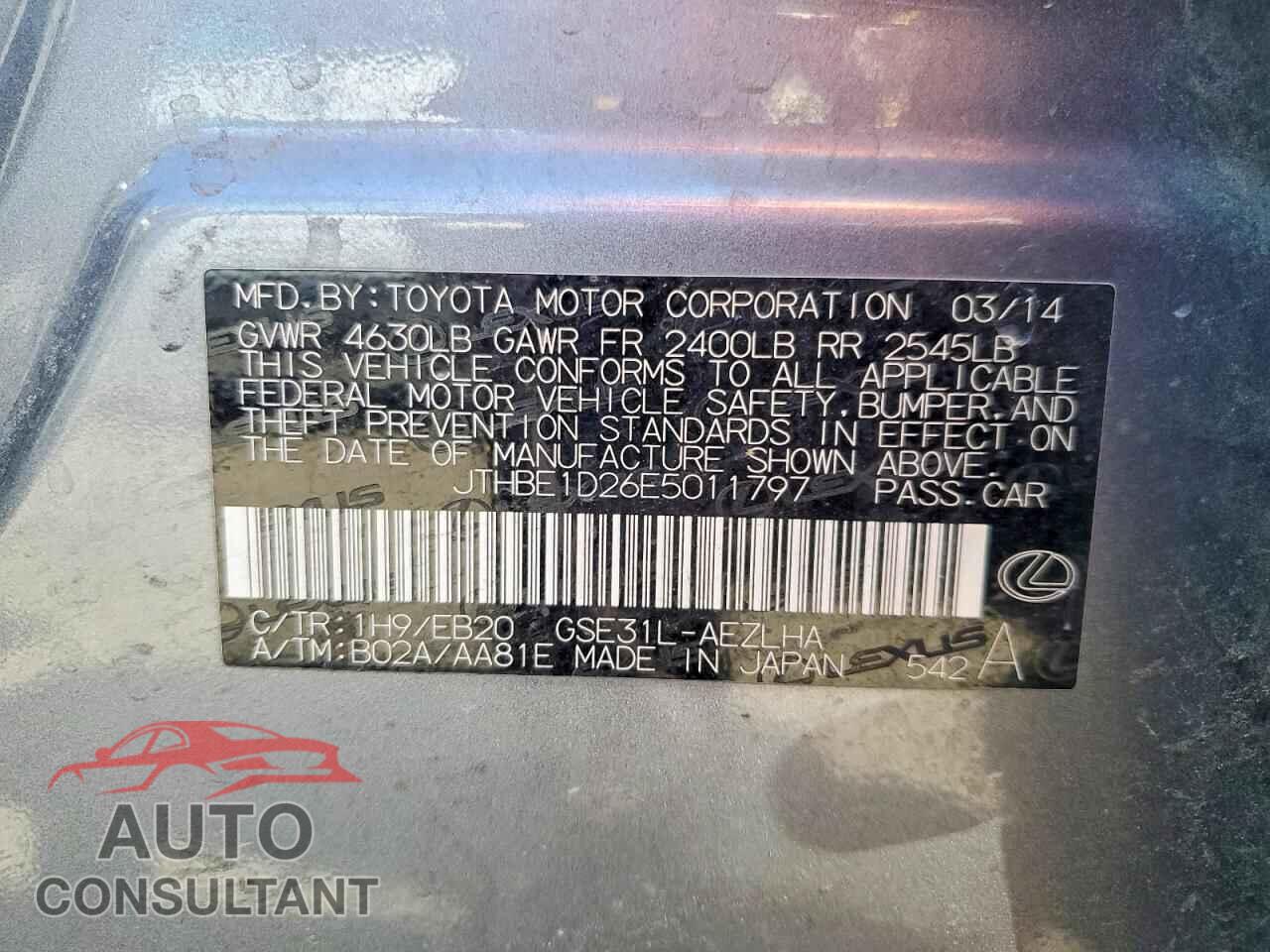 LEXUS IS 2014 - JTHBE1D26E5011797