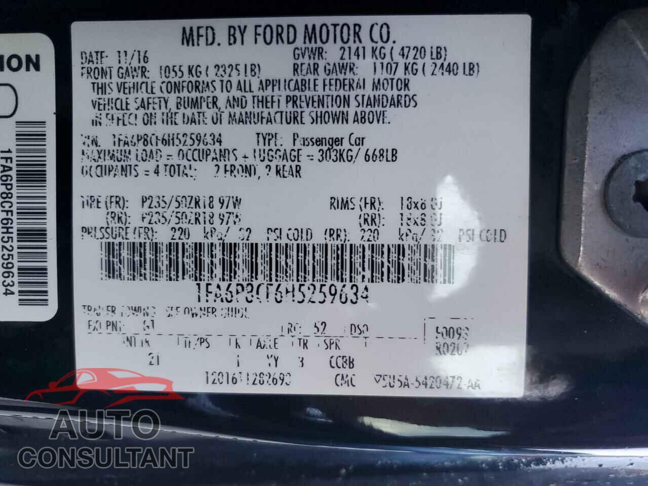 FORD MUSTANG 2017 - 1FA6P8CF6H5259634