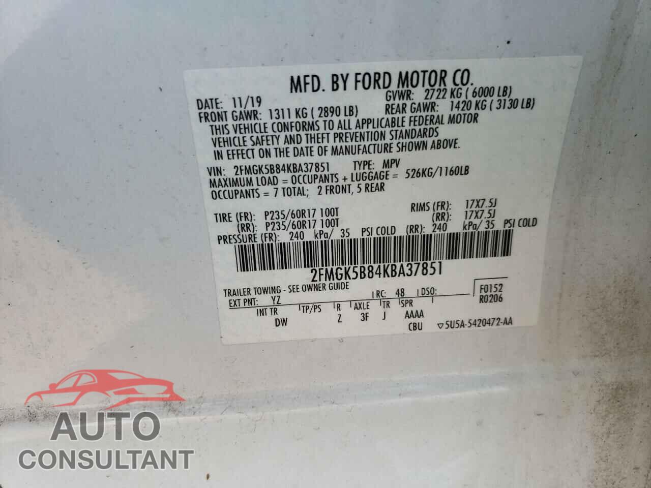 FORD FLEX 2019 - 2FMGK5B84KBA37851