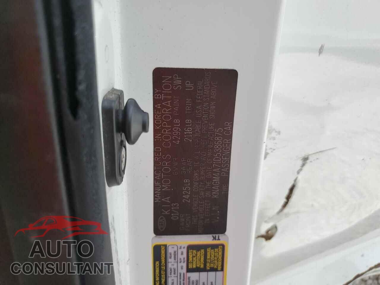 KIA OPTIMA 2013 - KNAGM4A71D5386875