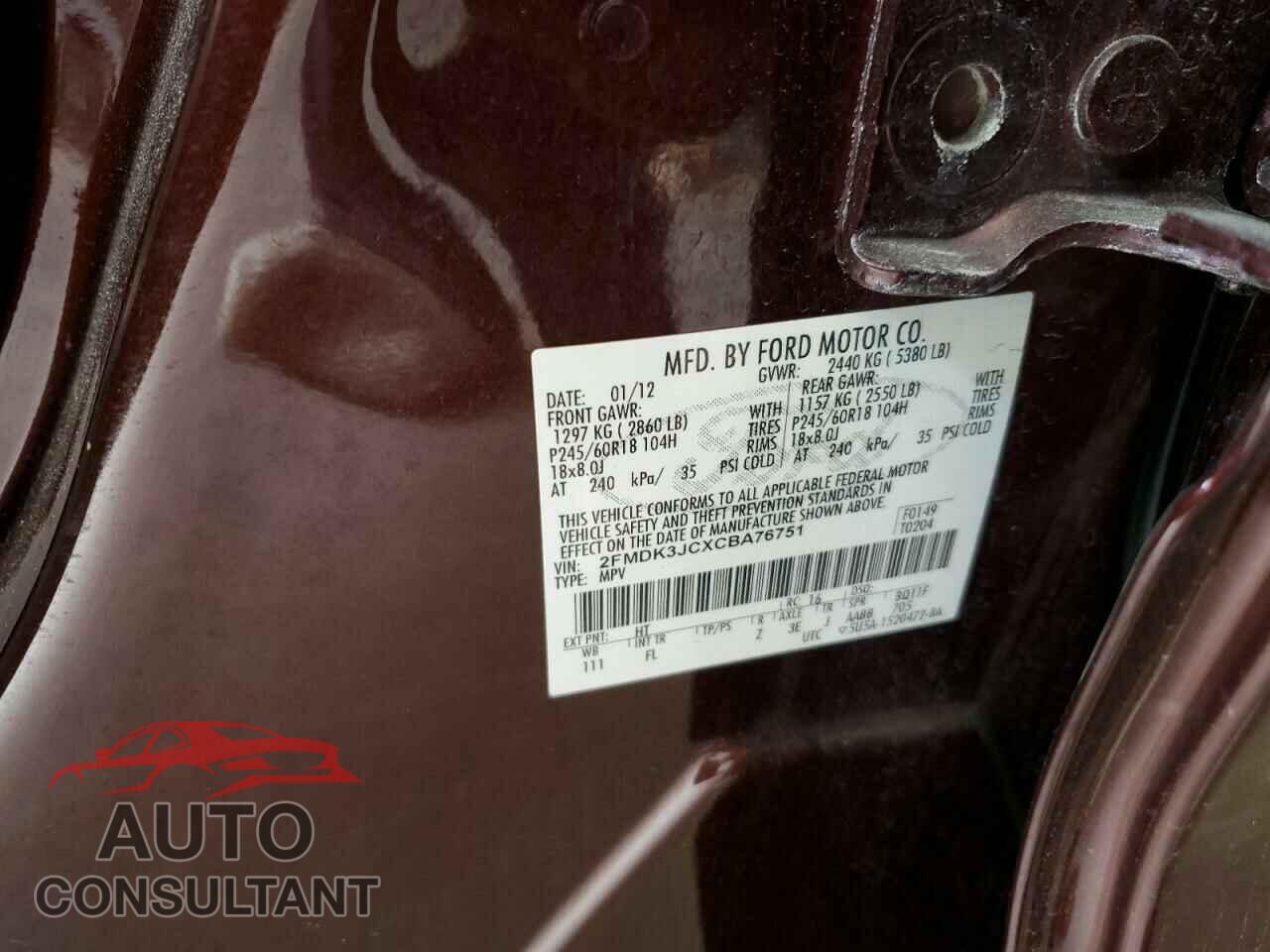 FORD EDGE 2012 - 2FMDK3JCXCBA76751