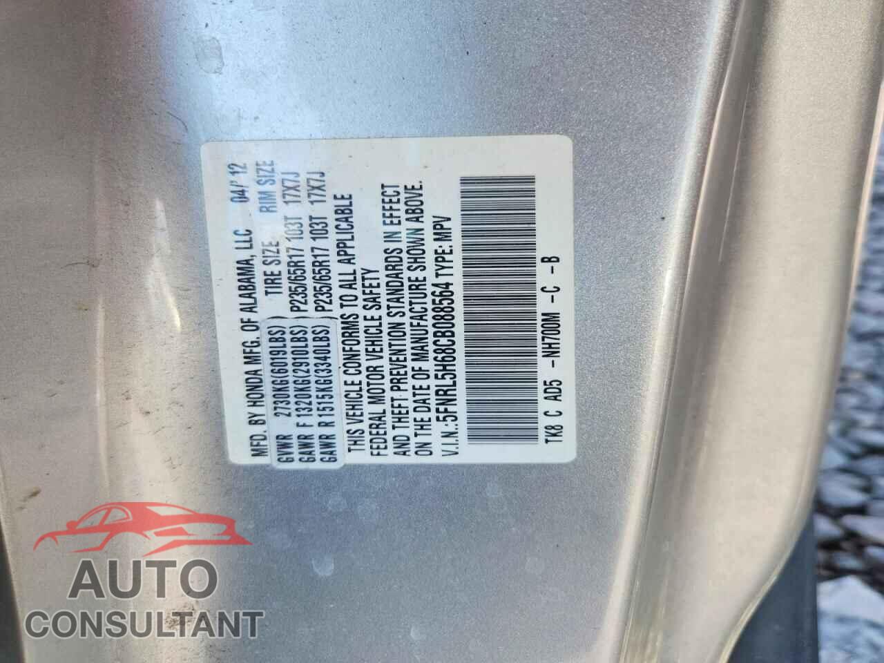 HONDA ODYSSEY 2012 - 5FNRL5H68CB088564
