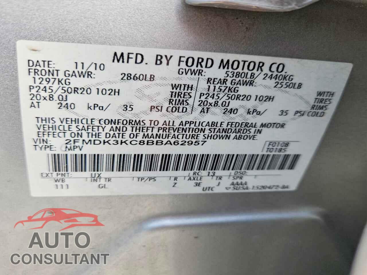 FORD EDGE 2011 - 2FMDK3KC8BBA62957