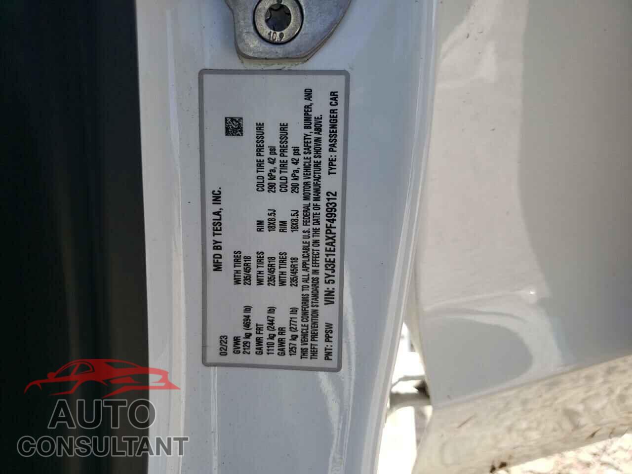 TESLA MODEL 3 2023 - 5YJ3E1EAXPF499312