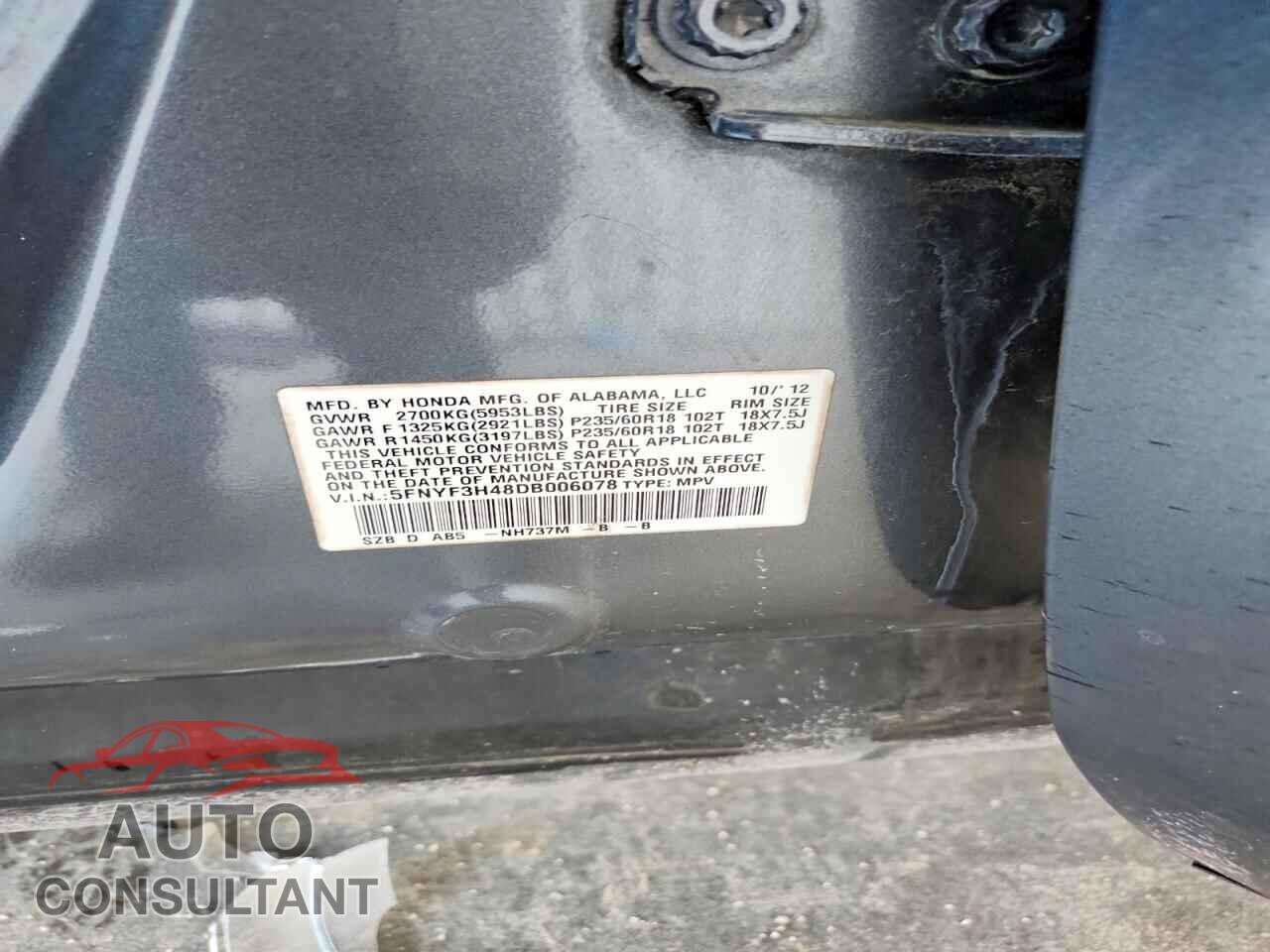 HONDA PILOT 2013 - 5FNYF3H48DB006078