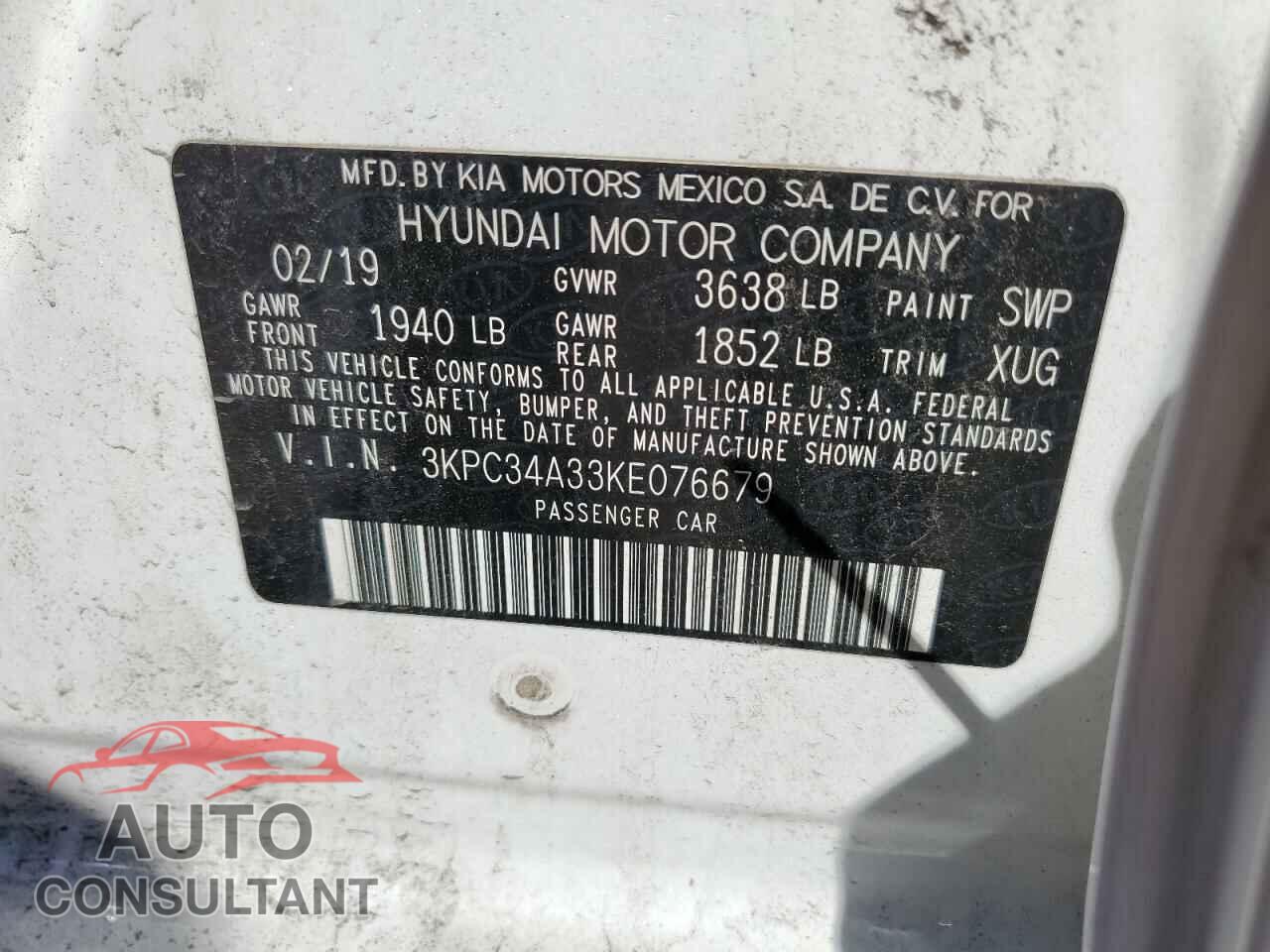 HYUNDAI ACCENT 2019 - 3KPC34A33KE076679