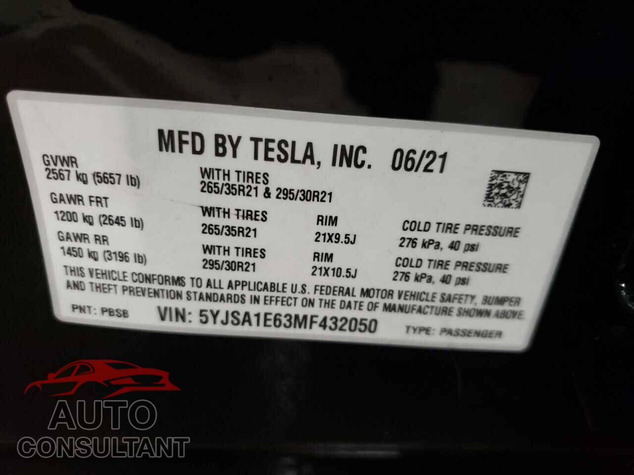 TESLA MODEL S 2021 - 5YJSA1E63MF432050