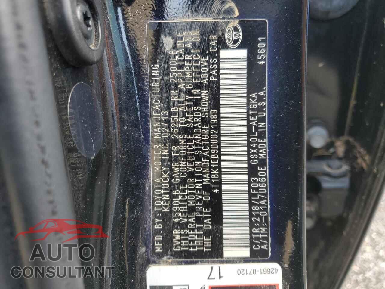 TOYOTA AVALON 2013 - 4T1BK1EB9DU021989