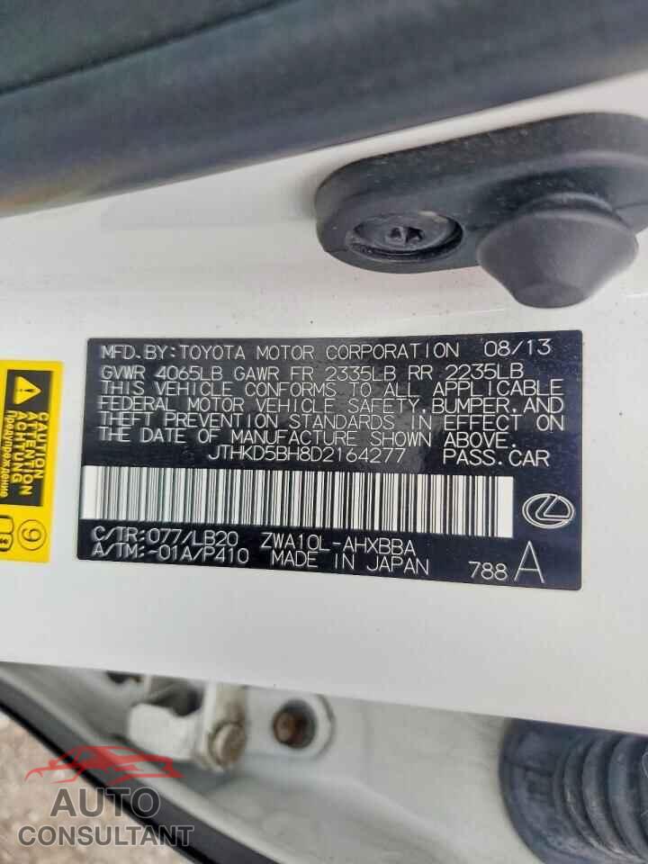 LEXUS CT 200 2013 - JTHKD5BH8D2164277