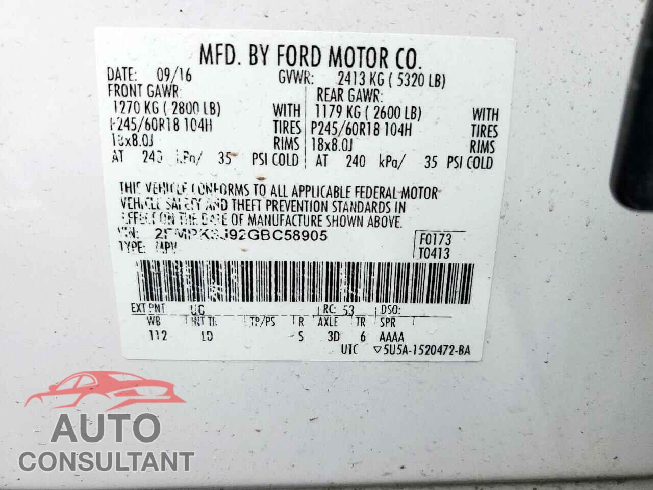FORD EDGE 2016 - 2FMPK3J92GBC58905
