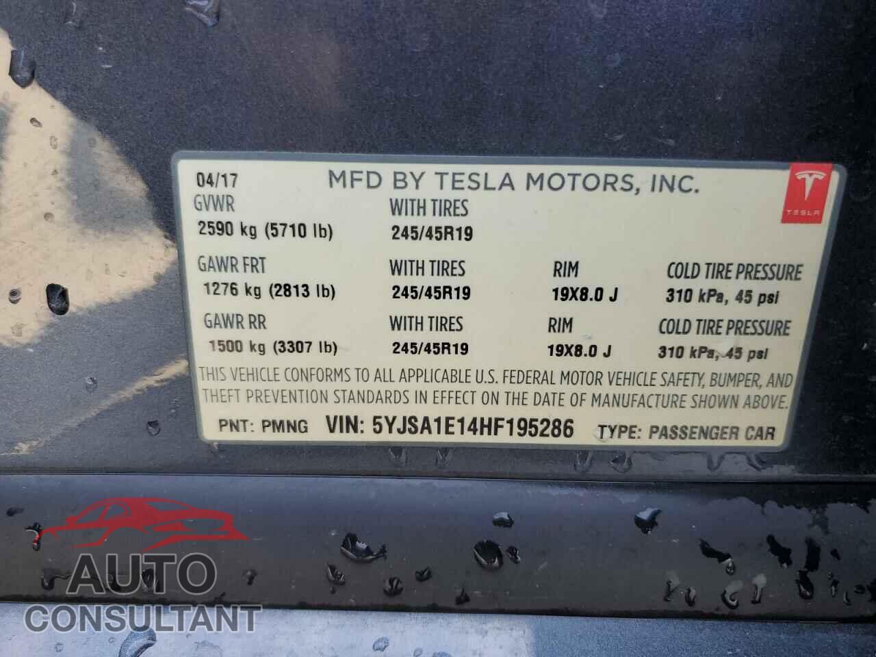 TESLA MODEL S 2017 - 5YJSA1E14HF195286