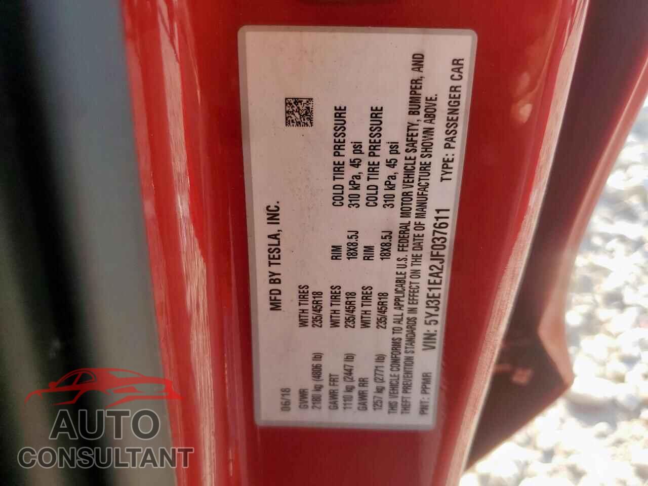 TESLA MODEL 3 2018 - 5YJ3E1EA2JF037611
