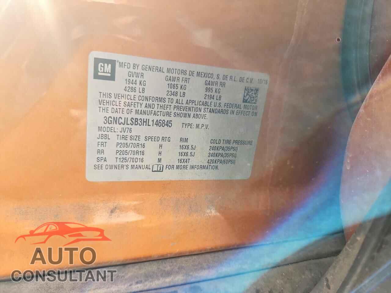 CHEVROLET TRAX 2017 - 3GNCJLSB3HL146845