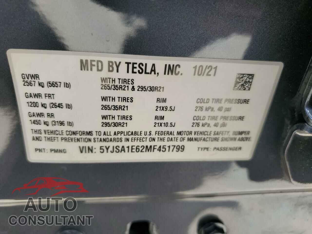 TESLA MODEL S 2021 - 5YJSA1E62MF451799