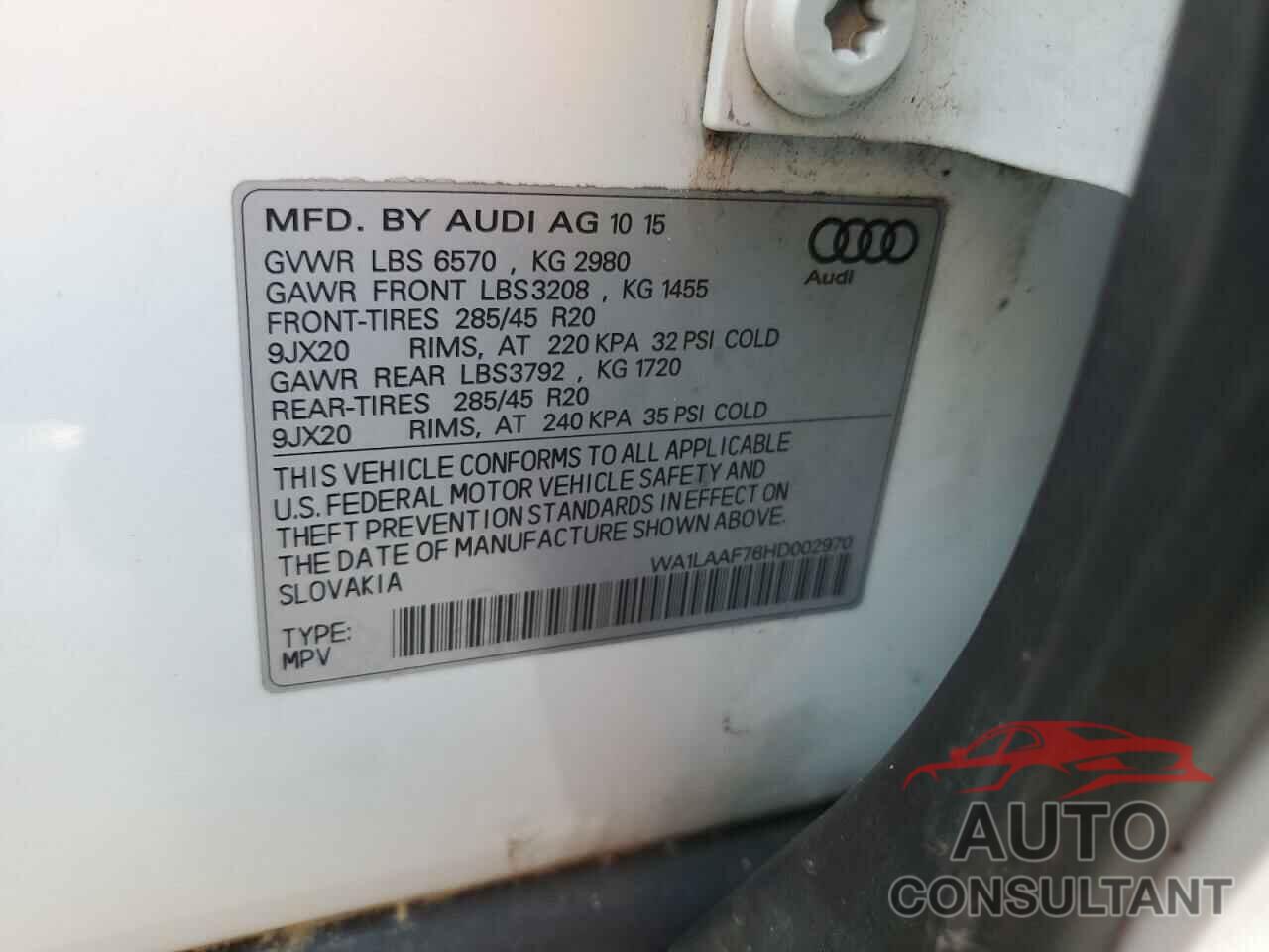 AUDI Q7 2017 - WA1LAAF76HD002970