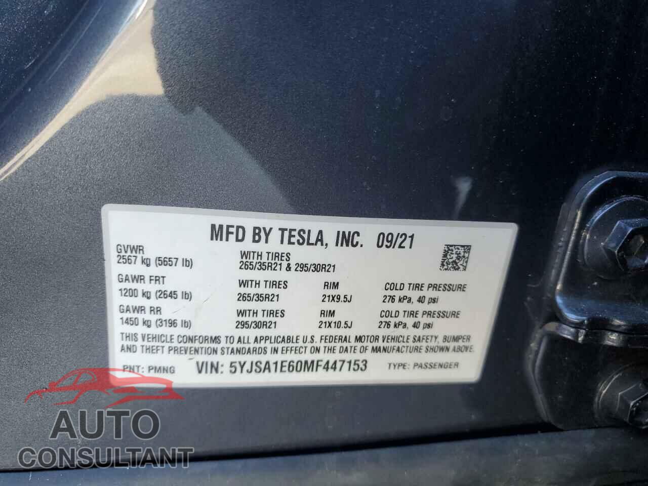 TESLA MODEL S 2021 - 5YJSA1E60MF447153