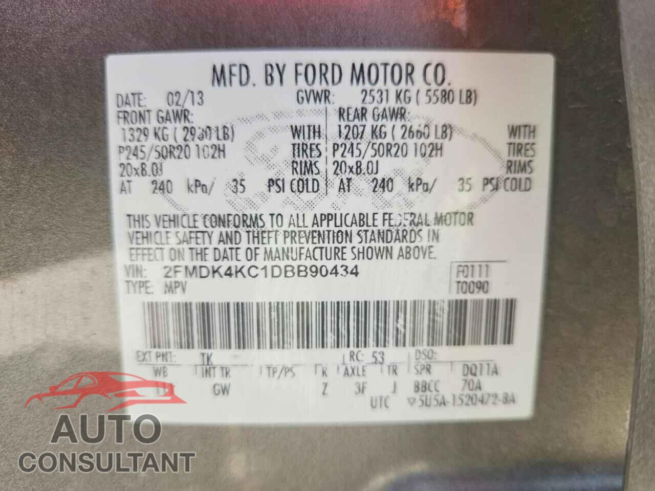 FORD EDGE 2013 - 2FMDK4KC1DBB90434