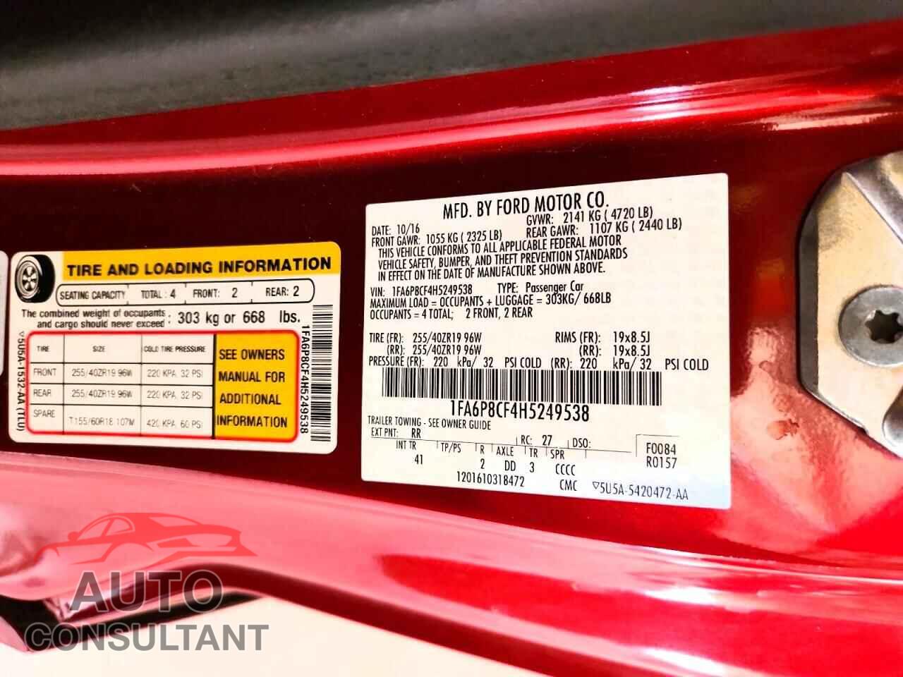 FORD MUSTANG 2017 - 1FA6P8CF4H5249538