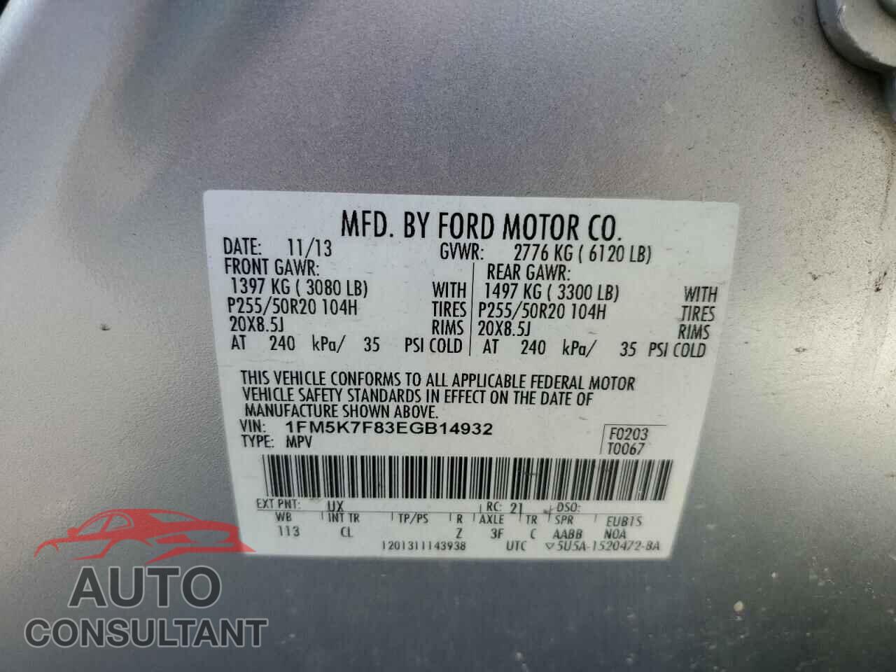 FORD EXPLORER 2014 - 1FM5K7F83EGB14932