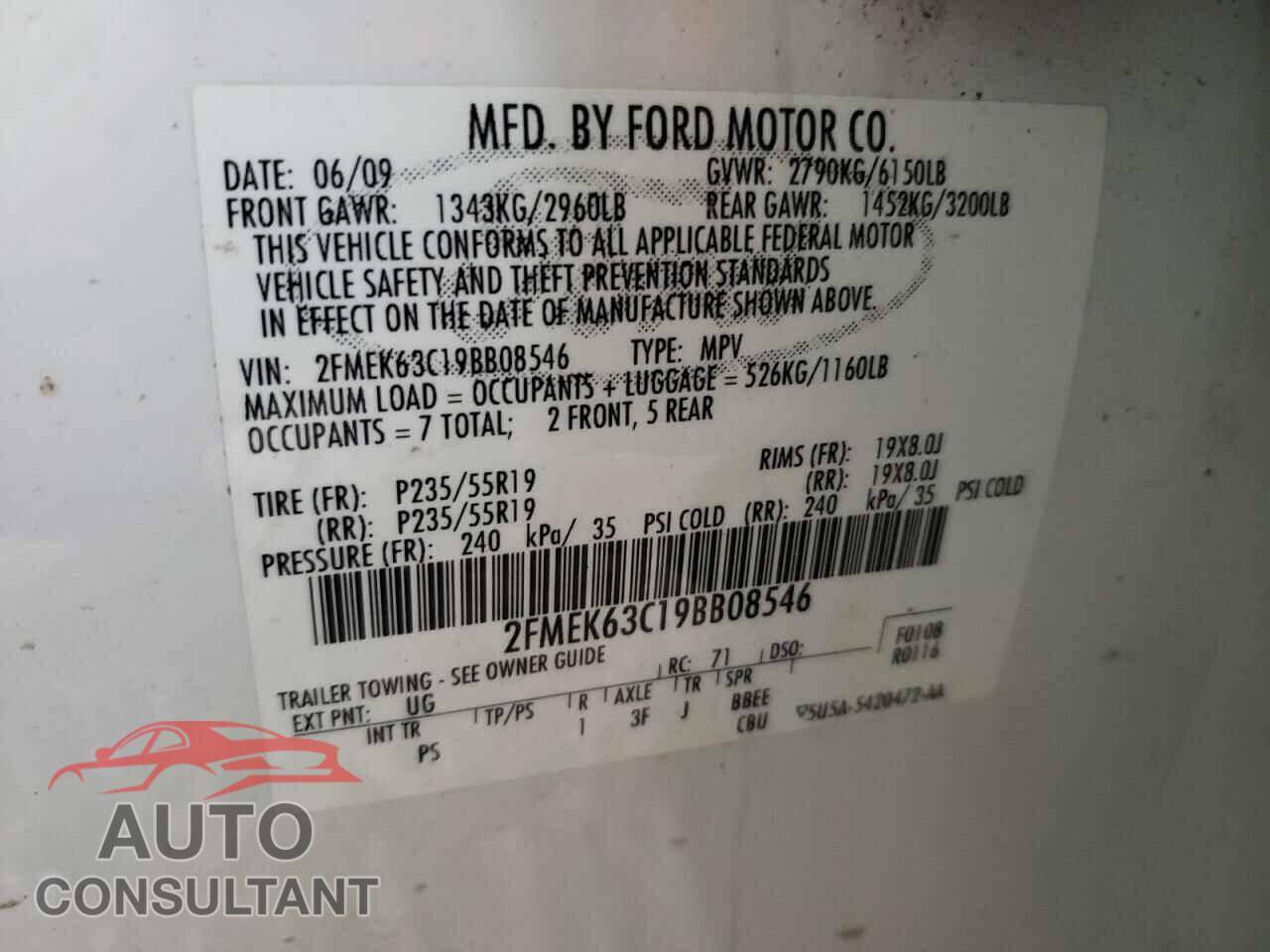 FORD FLEX 2009 - 2FMEK63C19BB08546