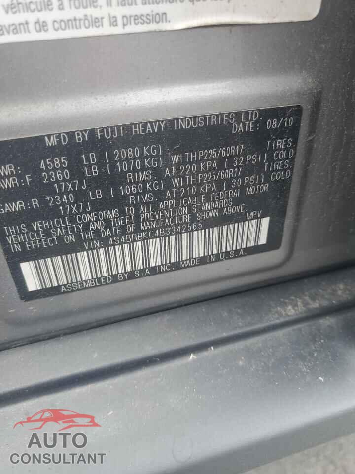 SUBARU OUTBACK 2011 - 4S4BRBKC4B3342565