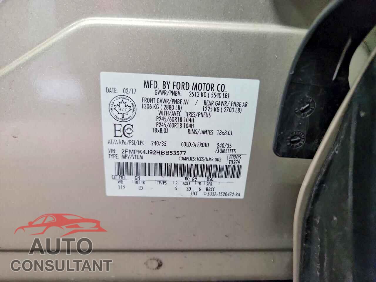 FORD EDGE 2017 - 2FMPK4J92HBB53577