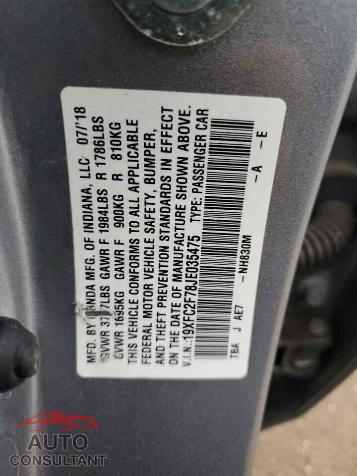 HONDA CIVIC 2018 - 19XFC2F78JE035475