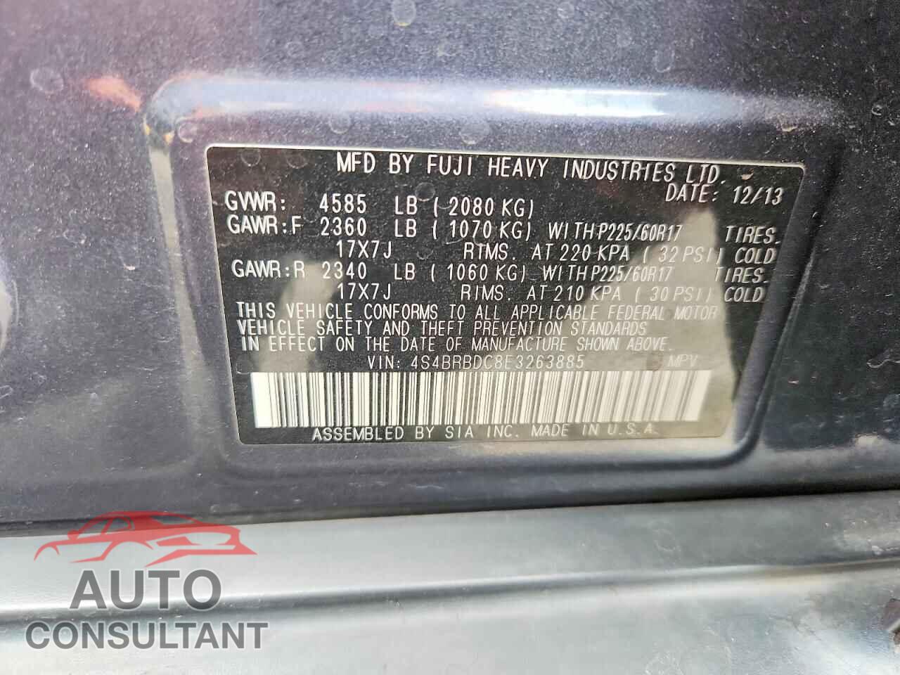 SUBARU OUTBACK 2014 - 4S4BRBDC8E3263885