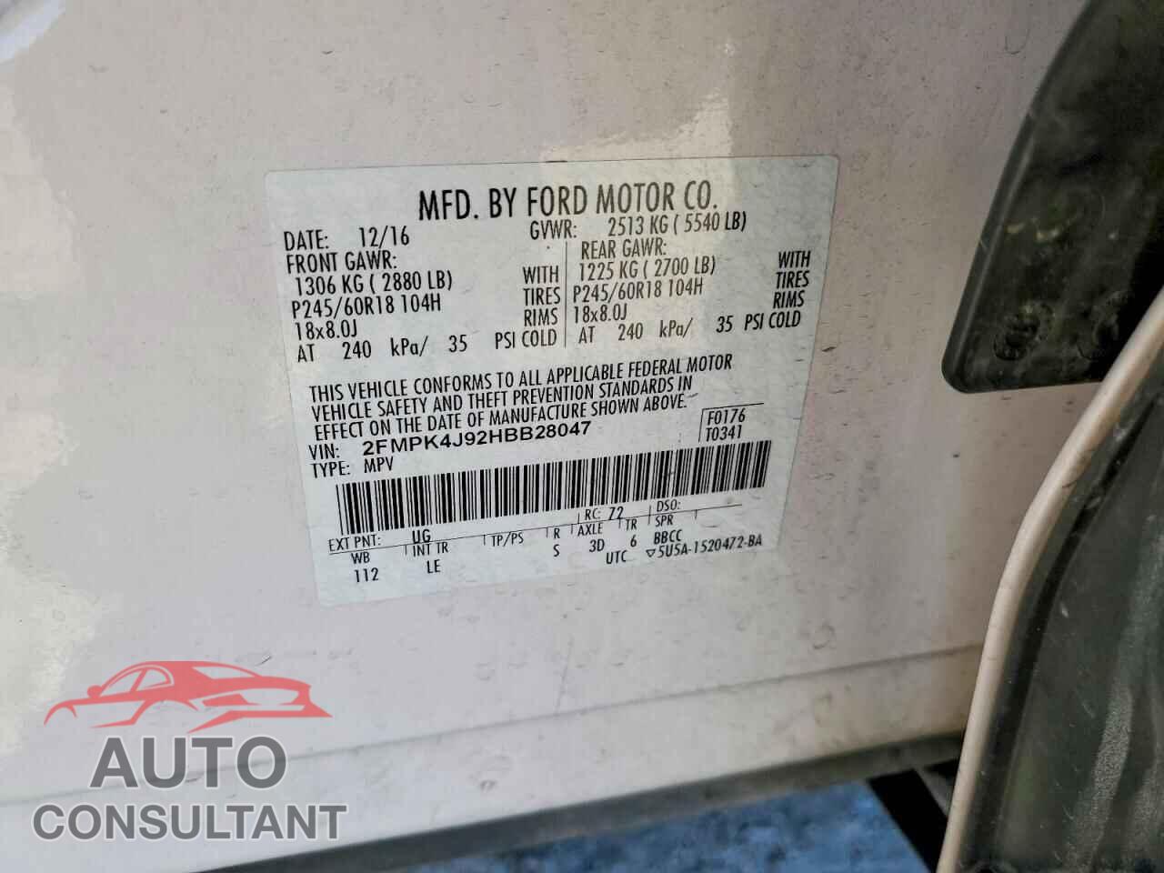 FORD EDGE 2017 - 2FMPK4J92HBB28047