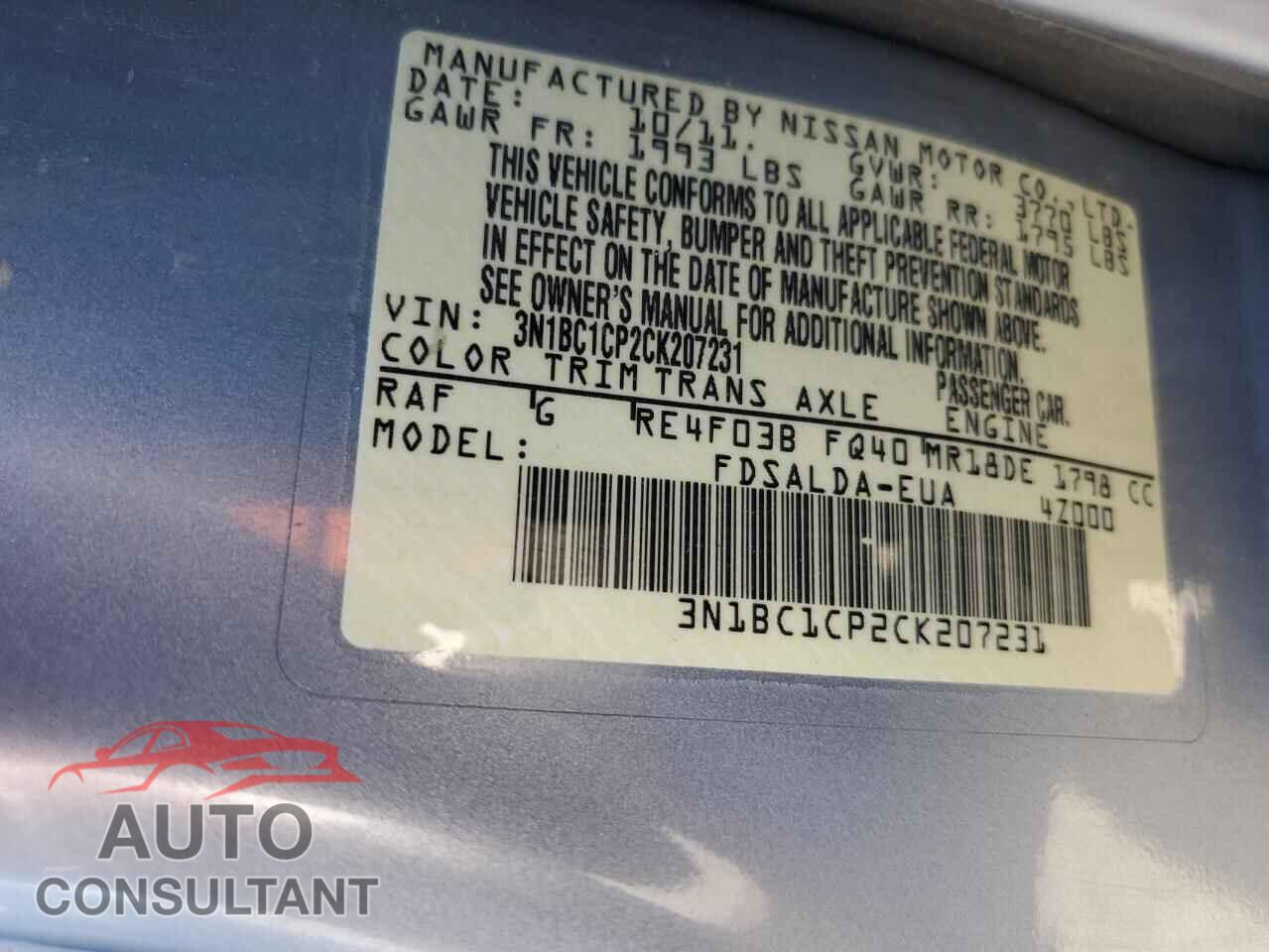 NISSAN VERSA 2012 - 3N1BC1CP2CK207231