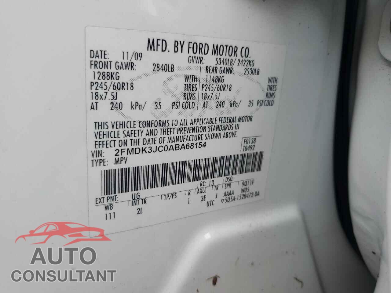 FORD EDGE 2010 - 2FMDK3JC0ABA68154