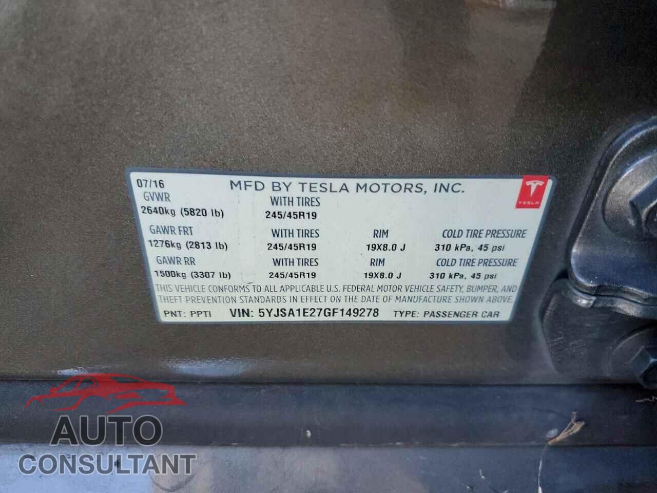 TESLA MODEL S 2016 - 5YJSA1E27GF149278